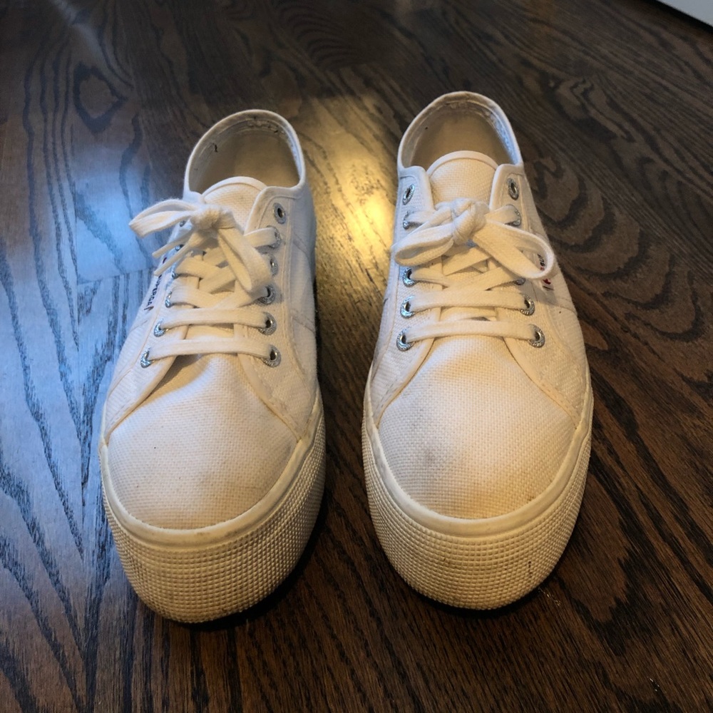 Superga White Platform Shoes US Womens 8 M EU 39